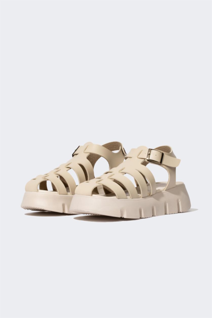 FEMME Beige sandales Semelle Épaisse Double bande