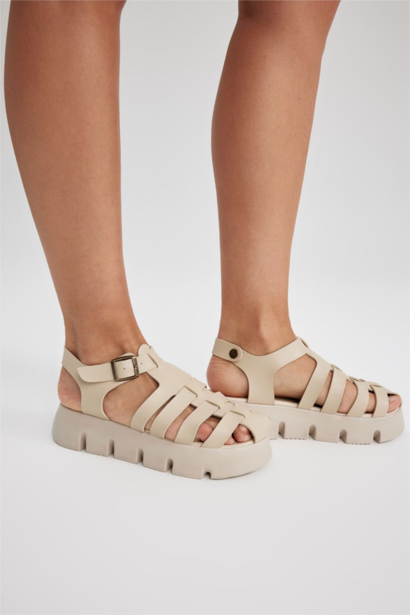 FEMME Beige sandales Semelle Épaisse Double bande