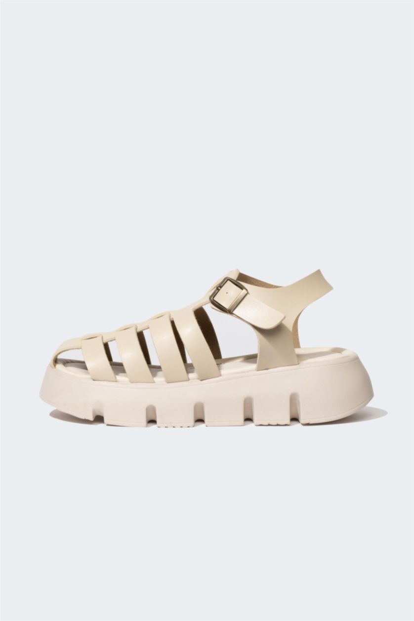 FEMME Beige sandales Semelle Épaisse Double bande