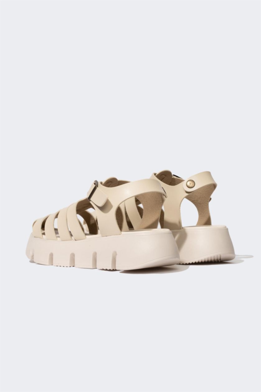 FEMME Beige sandales Semelle Épaisse Double bande