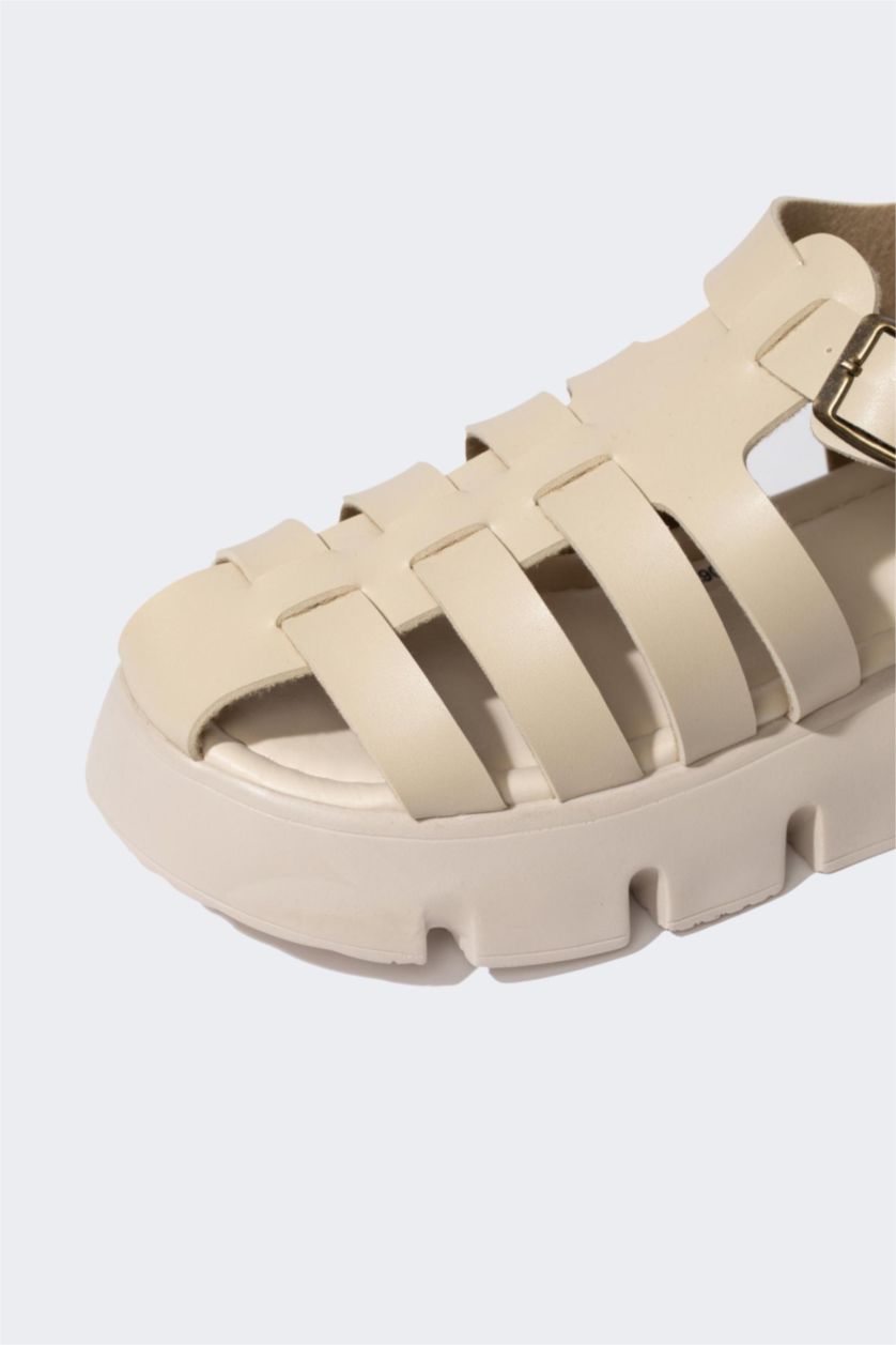 FEMME Beige sandales Semelle Épaisse Double bande