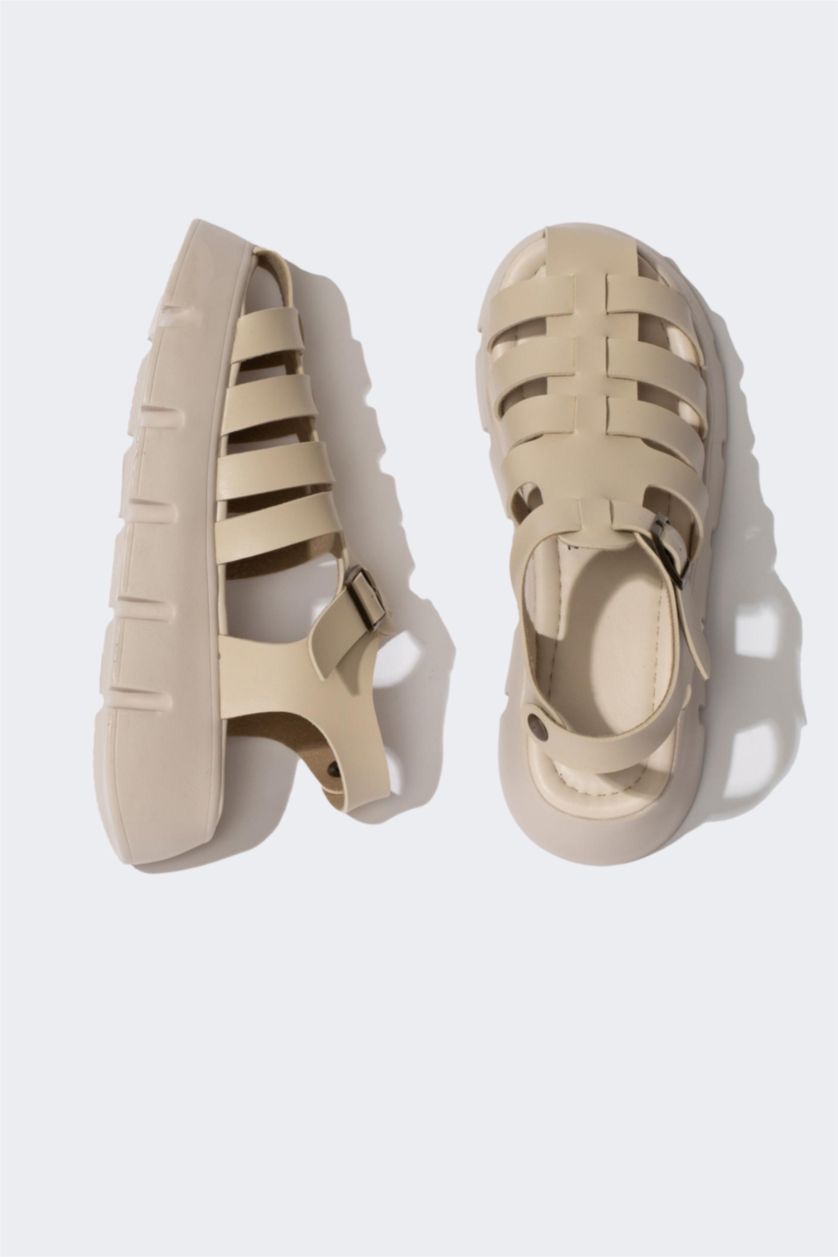 FEMME Beige sandales Semelle Épaisse Double bande