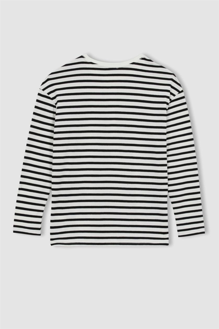 حريمي أبيض سويت شيرت مخطط حمل برقبة مستديرة