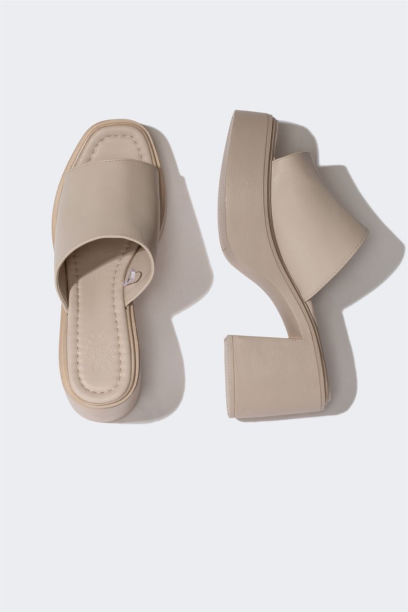 Kadın Bej Kadın Kalın Taban Terlik