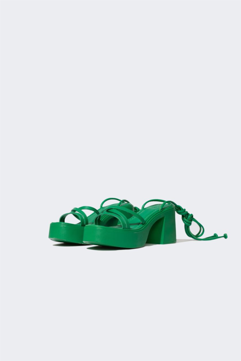 نساء أخضر صندل نسائي بكعب سميك