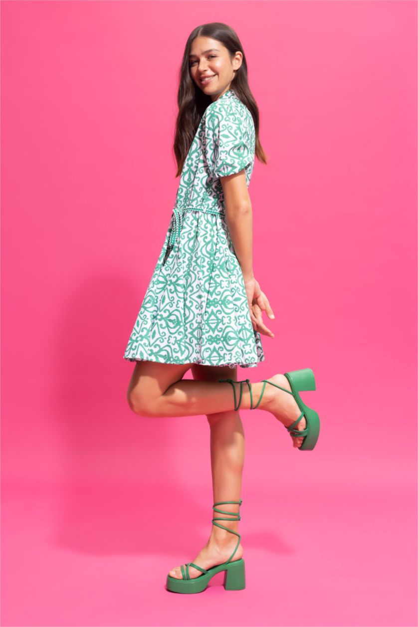 نساء أخضر صندل نسائي بكعب سميك