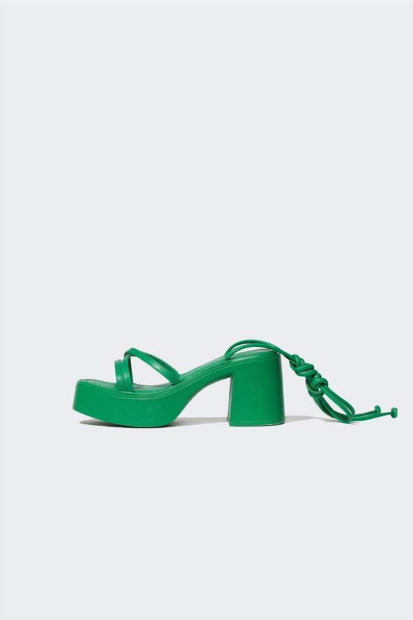 نساء أخضر صندل نسائي بكعب سميك