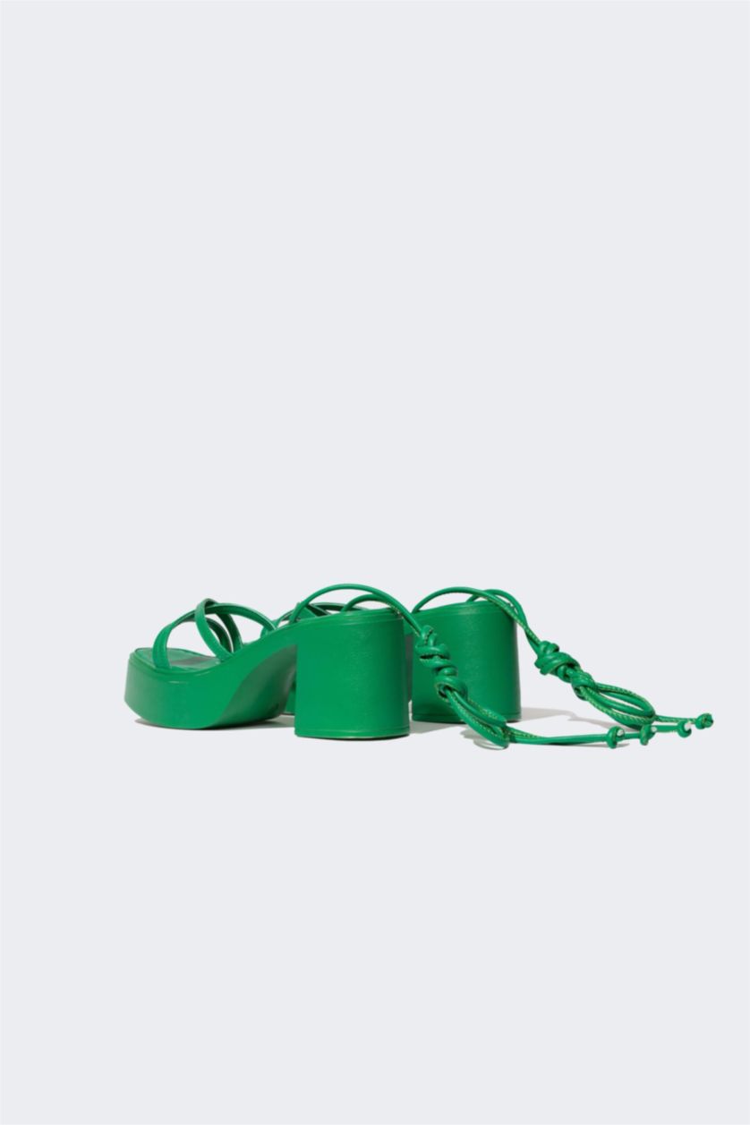 نساء أخضر صندل نسائي بكعب سميك