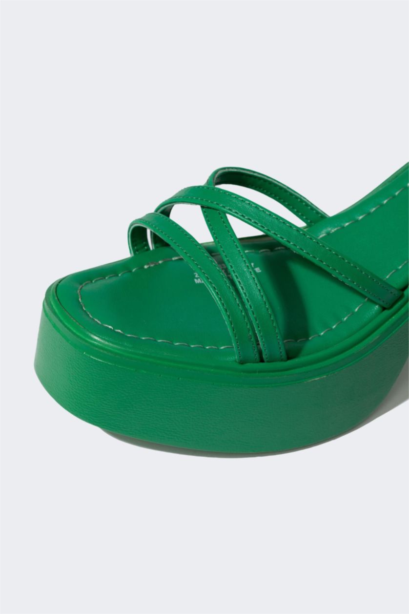 نساء أخضر صندل نسائي بكعب سميك