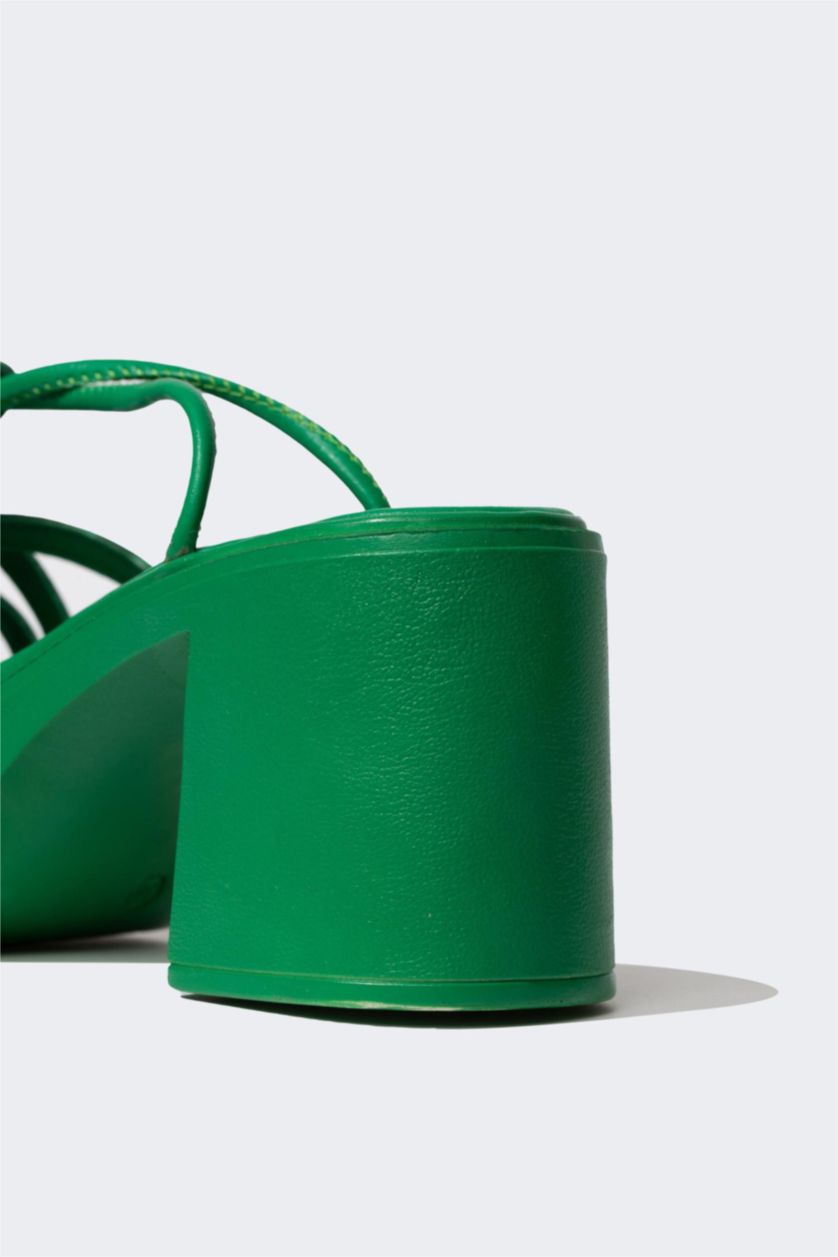 نساء أخضر صندل نسائي بكعب سميك