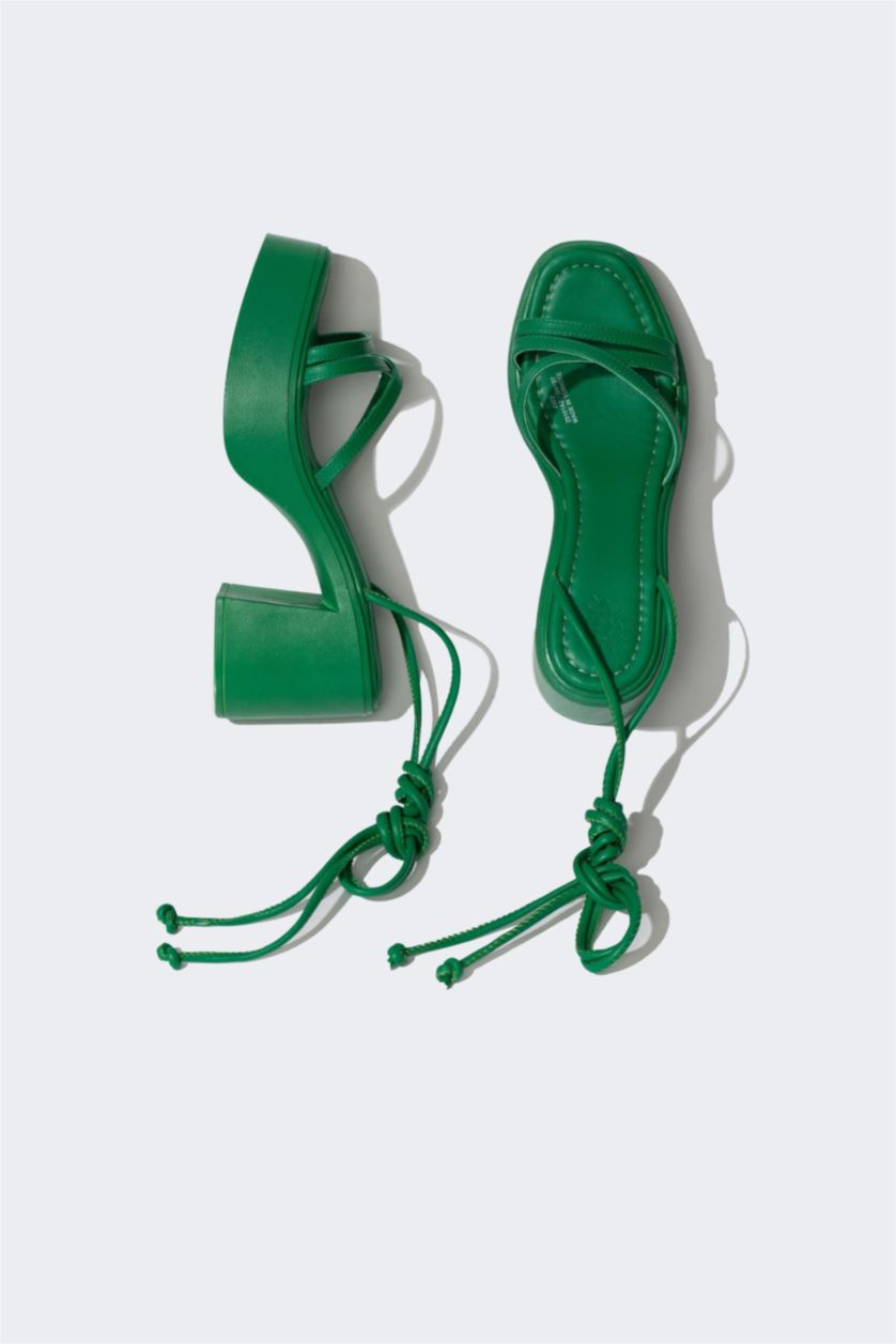 نساء أخضر صندل نسائي بكعب سميك