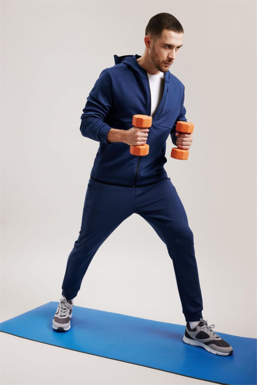 Erkek İndigo Slım Fıt Skuba Dalgıç Kumaş Jogger