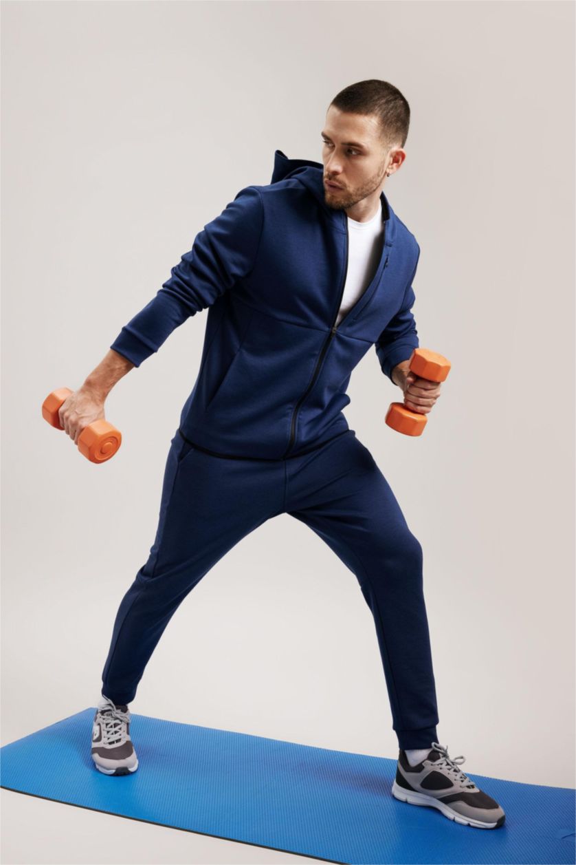 Erkek İndigo Slım Fıt Skuba Dalgıç Kumaş Jogger