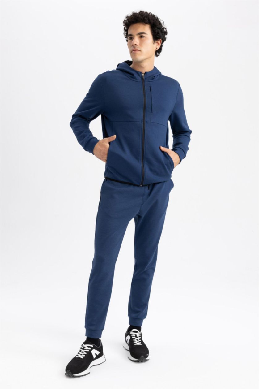 Erkek İndigo Slım Fıt Skuba Dalgıç Kumaş Jogger