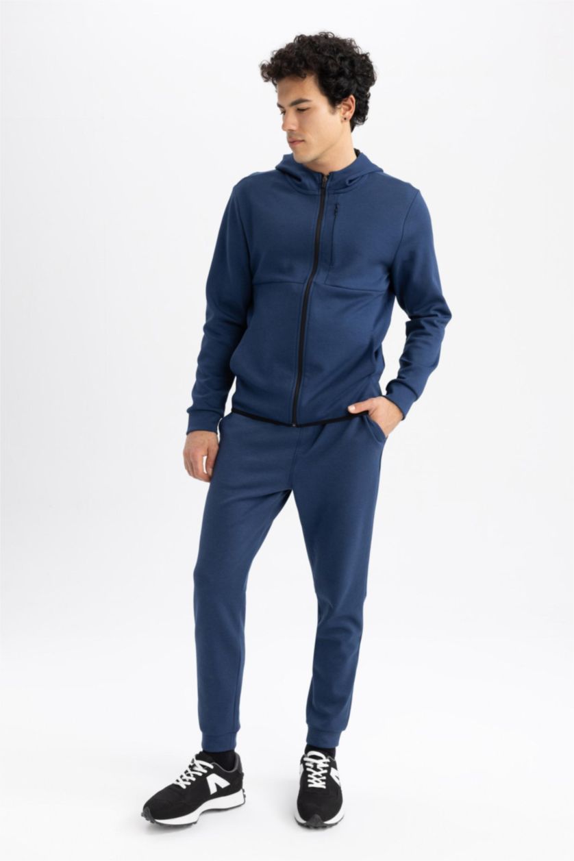 Erkek İndigo Slım Fıt Skuba Dalgıç Kumaş Jogger