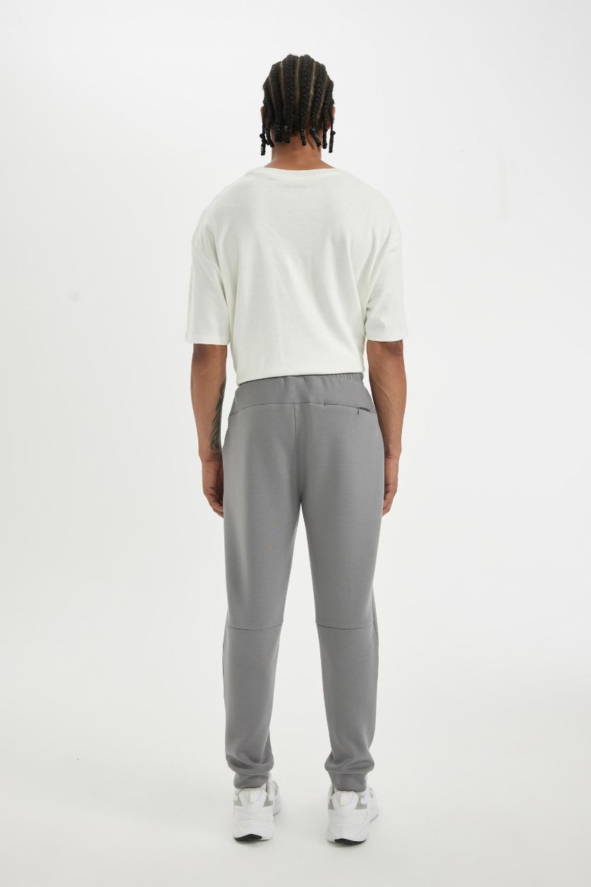 Erkek Gri DeFactoFit Slim Fit Dar Kesim Standart Paça Skuba Dalgıç Kumaş Jogger Eşofman Altı
