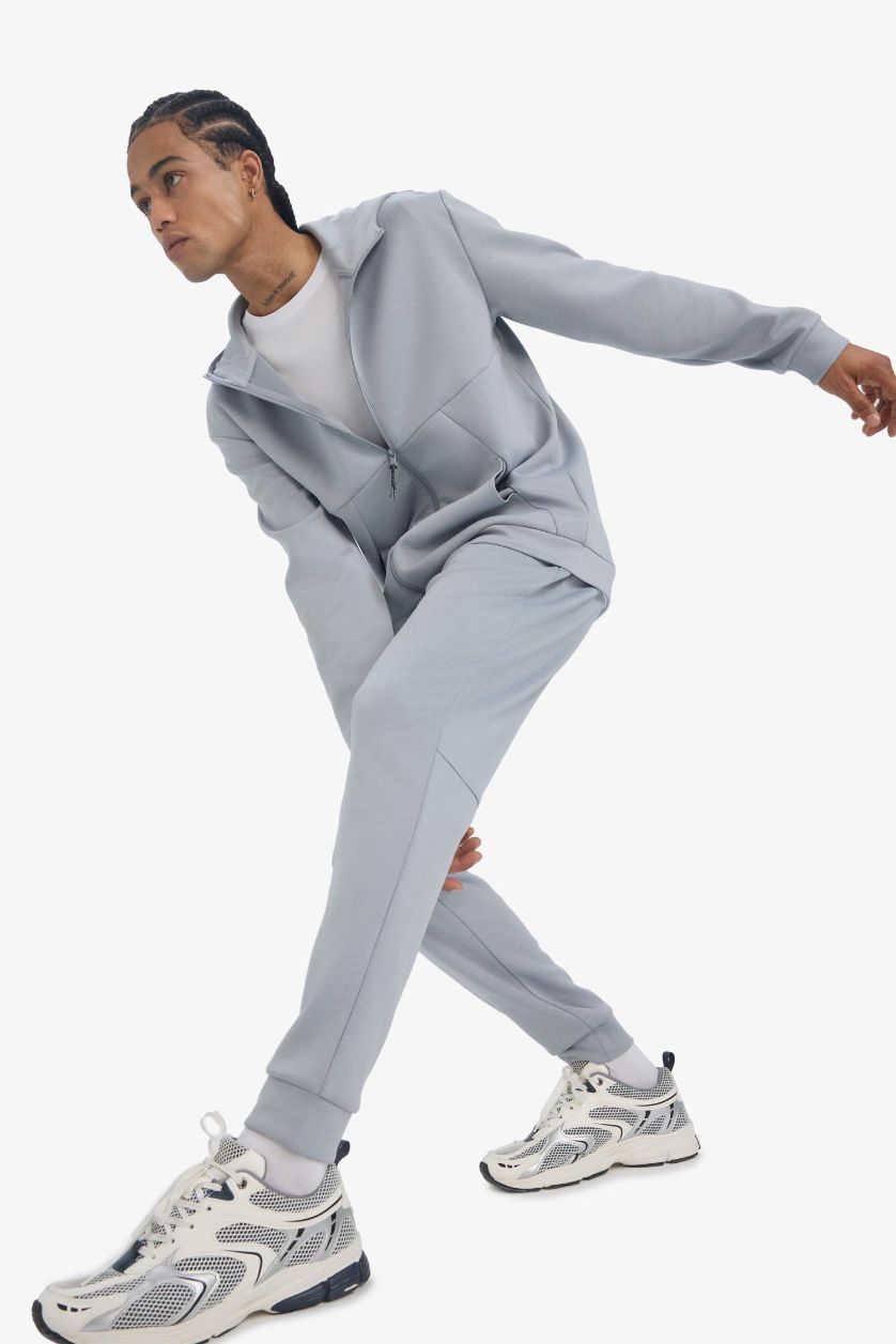 Erkek Gri Slim Fit Dar Kesim Standart Paça Skuba Dalgıç Kumaş Jogger Eşofman Altı