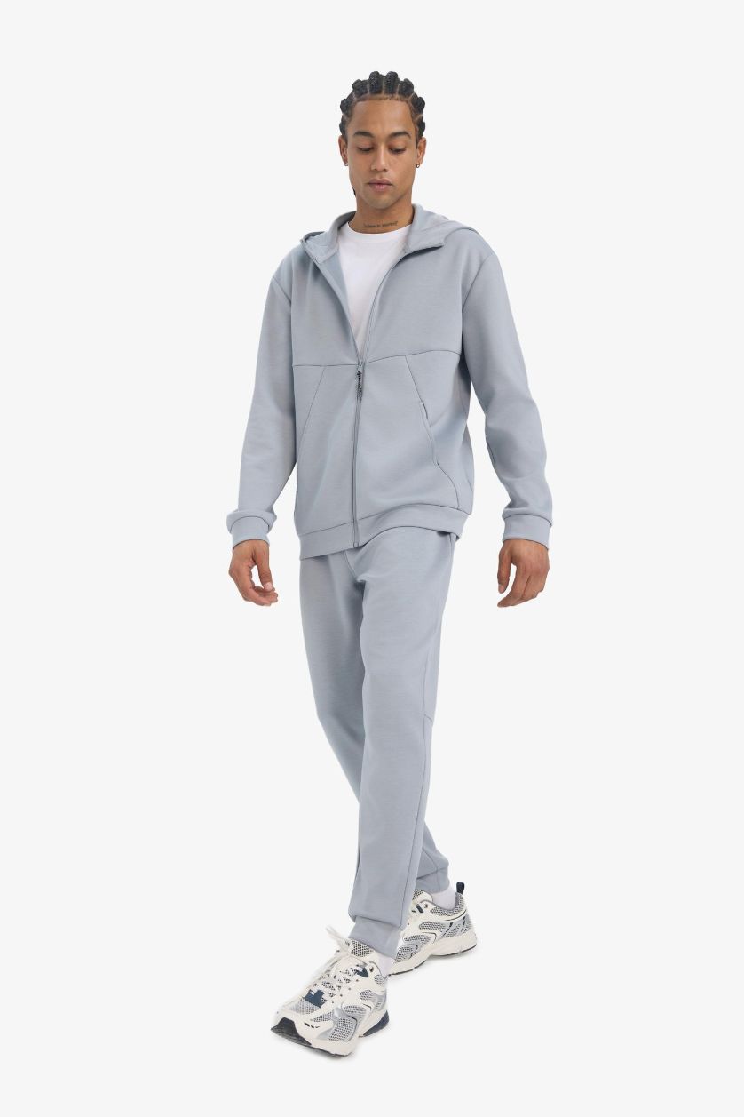 Erkek Gri Slim Fit Dar Kesim Standart Paça Skuba Dalgıç Kumaş Jogger Eşofman Altı