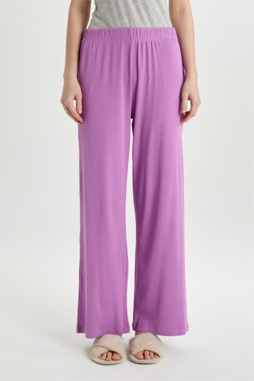 FEMME Violet Clair Bas Pyjama Casual en Ribana coupe régulière