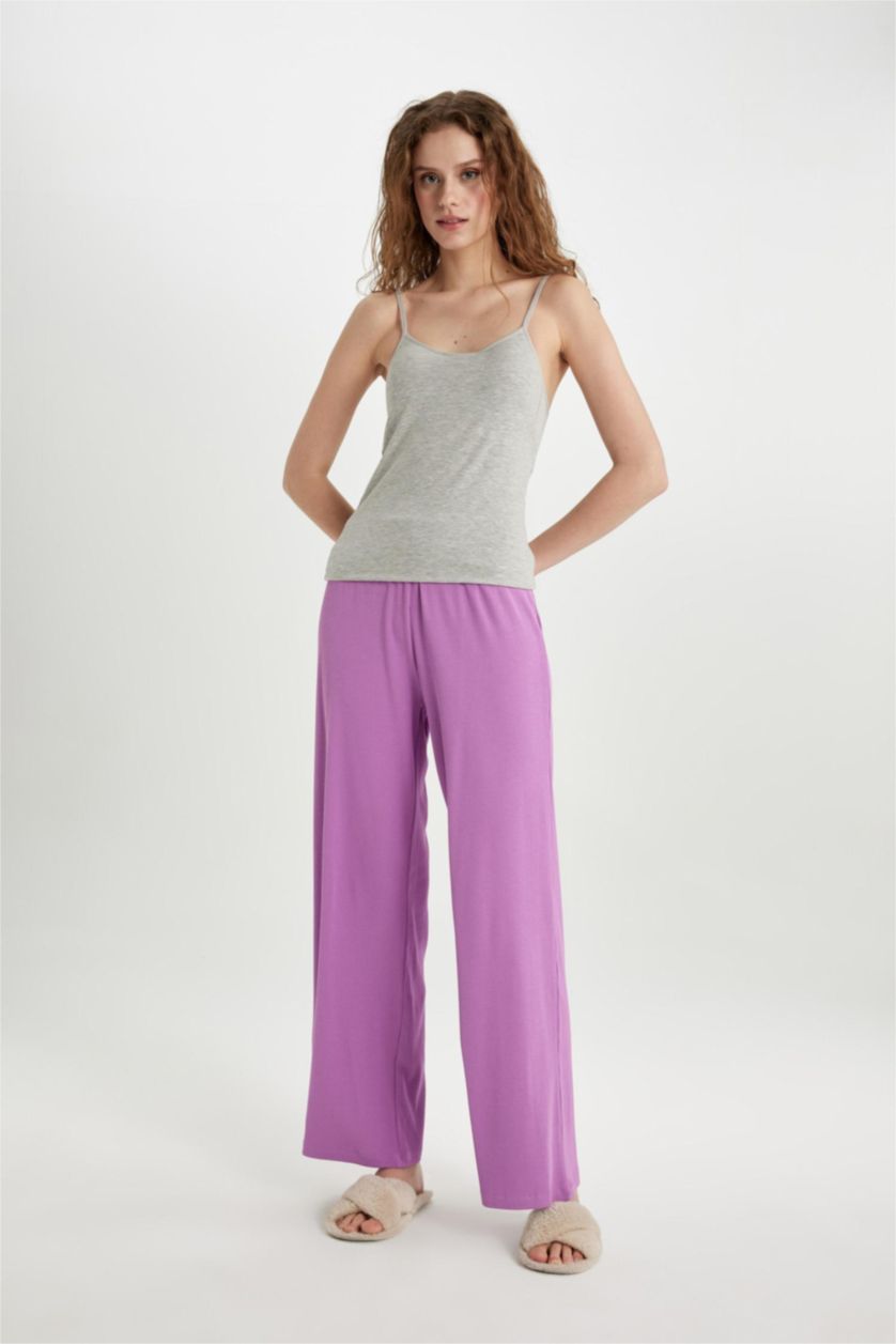 FEMME Violet Clair Bas Pyjama Casual en Ribana coupe régulière