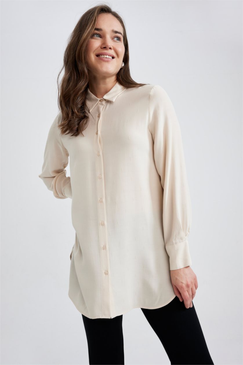 WOMAN Beige Regular Fit Moroccan Long Sleeve Tunic