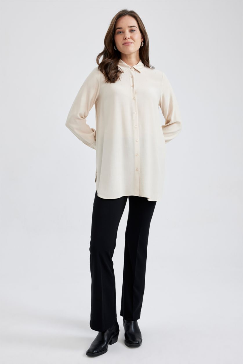 WOMAN Beige Regular Fit Moroccan Long Sleeve Tunic