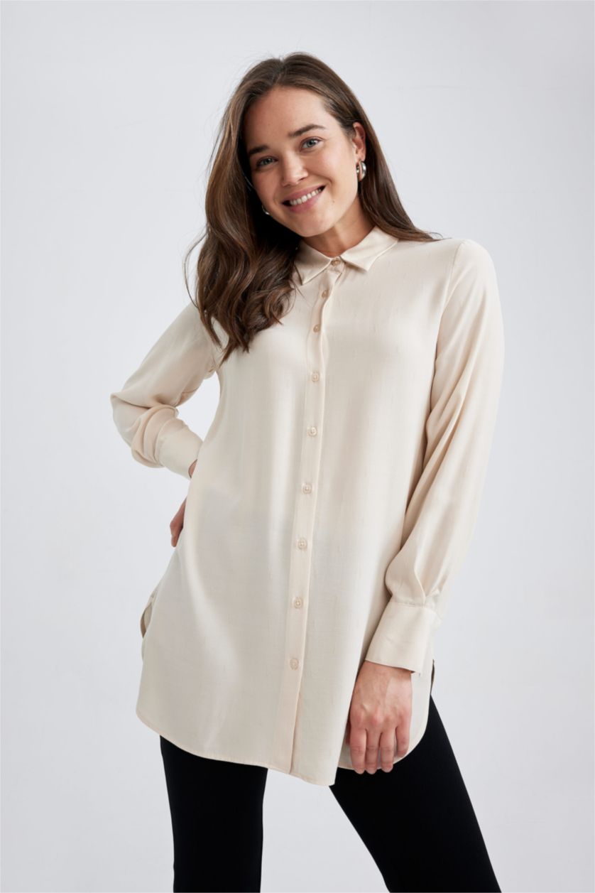 WOMAN Beige Regular Fit Moroccan Long Sleeve Tunic