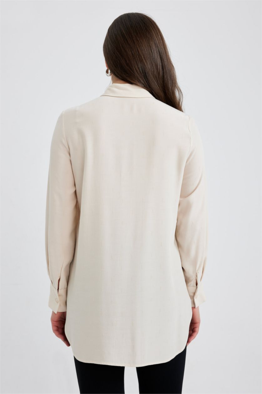 WOMAN Beige Regular Fit Moroccan Long Sleeve Tunic
