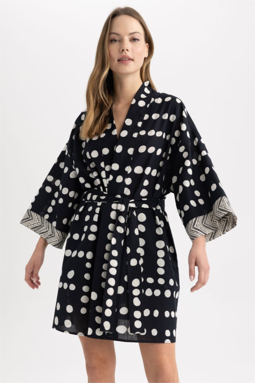WOMAN Black Fall in Love Regular Fit Polka Dot Cotton Beach Dress