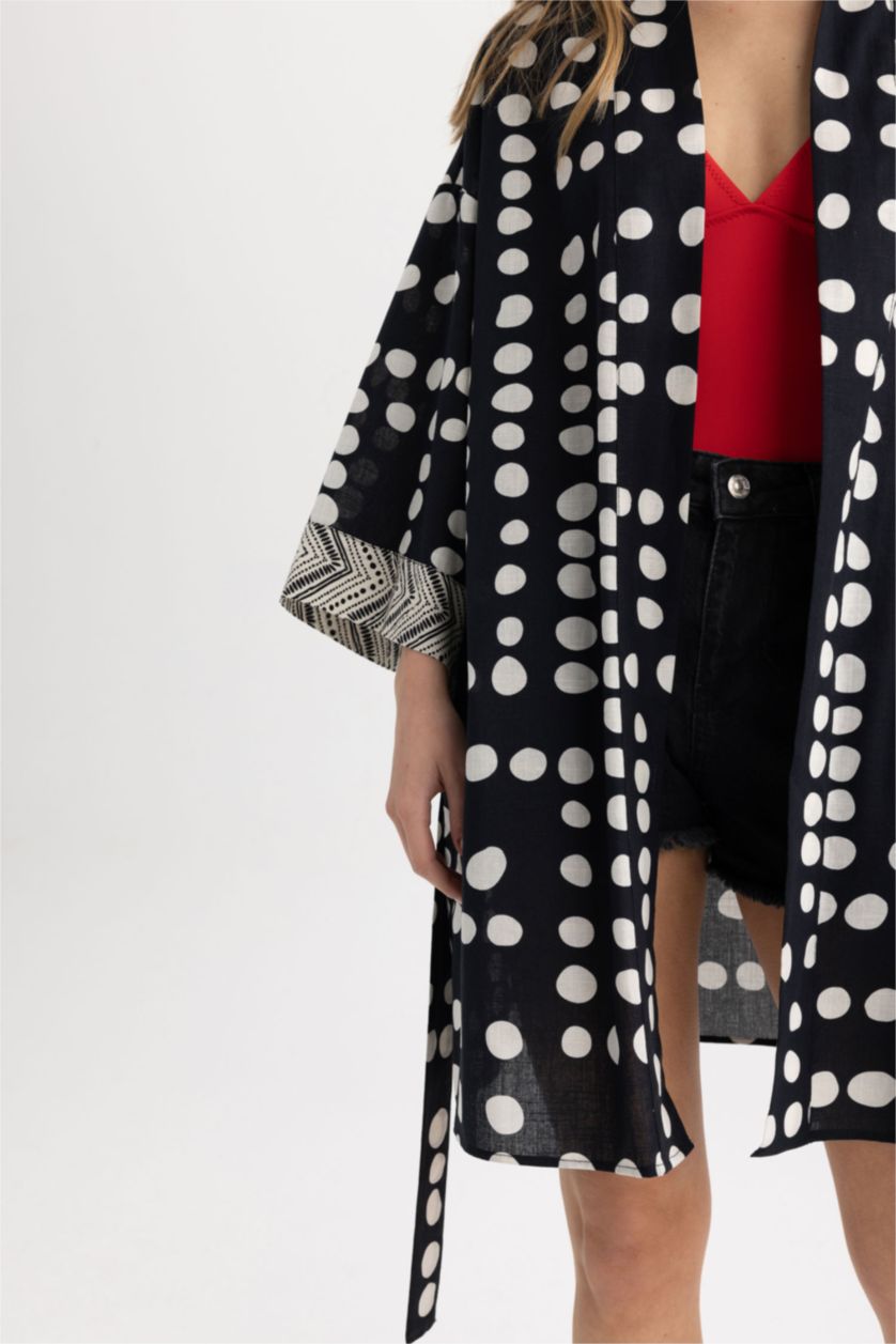 WOMAN Black Fall in Love Regular Fit Polka Dot Cotton Beach Dress