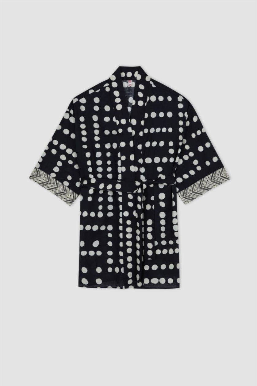 WOMAN Black Fall in Love Regular Fit Polka Dot Cotton Beach Dress