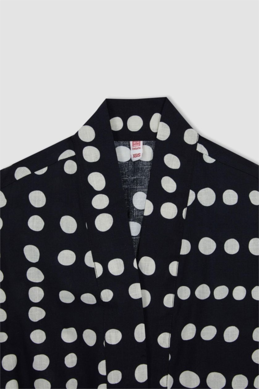 WOMAN Black Fall in Love Regular Fit Polka Dot Cotton Beach Dress