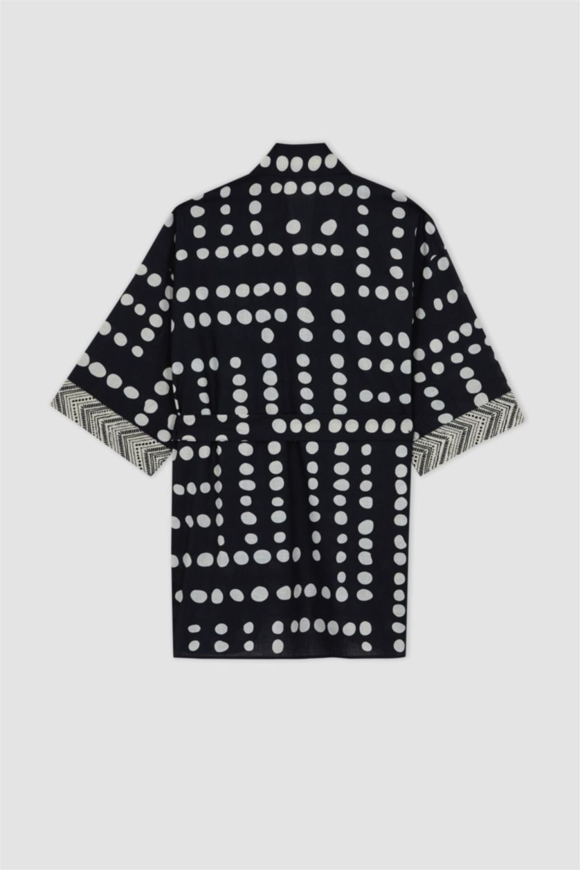 WOMAN Black Fall in Love Regular Fit Polka Dot Cotton Beach Dress