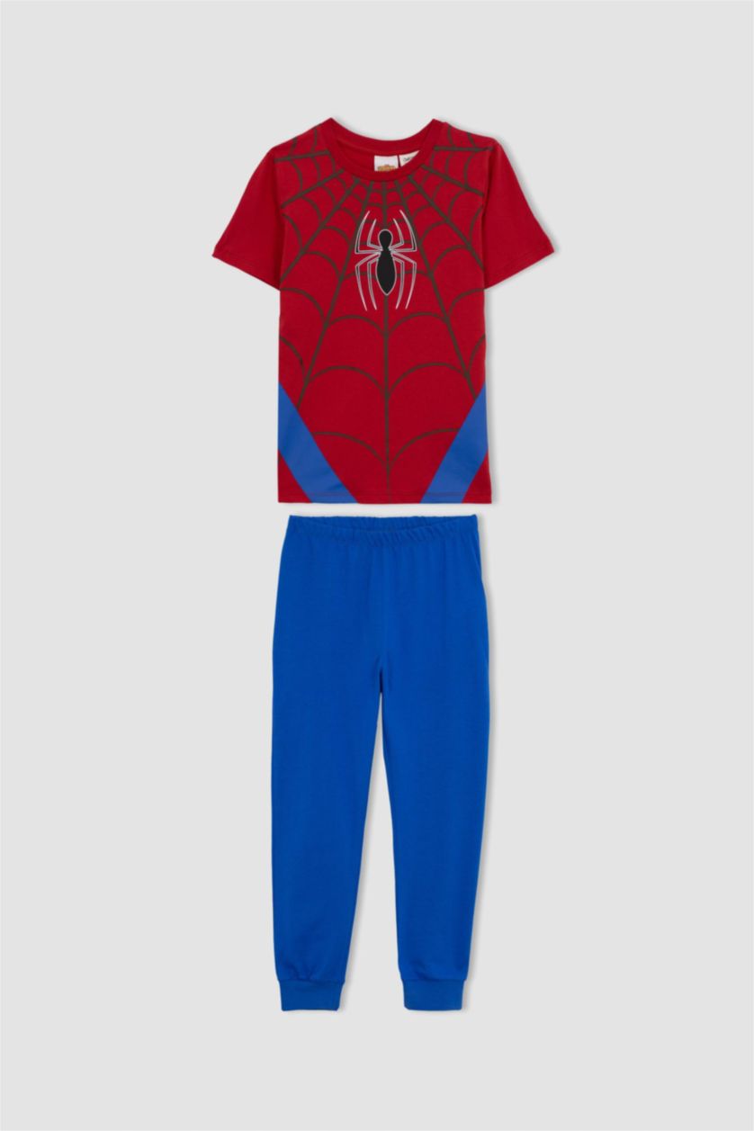 أولاد أحمر طقم بيجاما ولادي قصة عادية من سبايدرمان - قطعتين