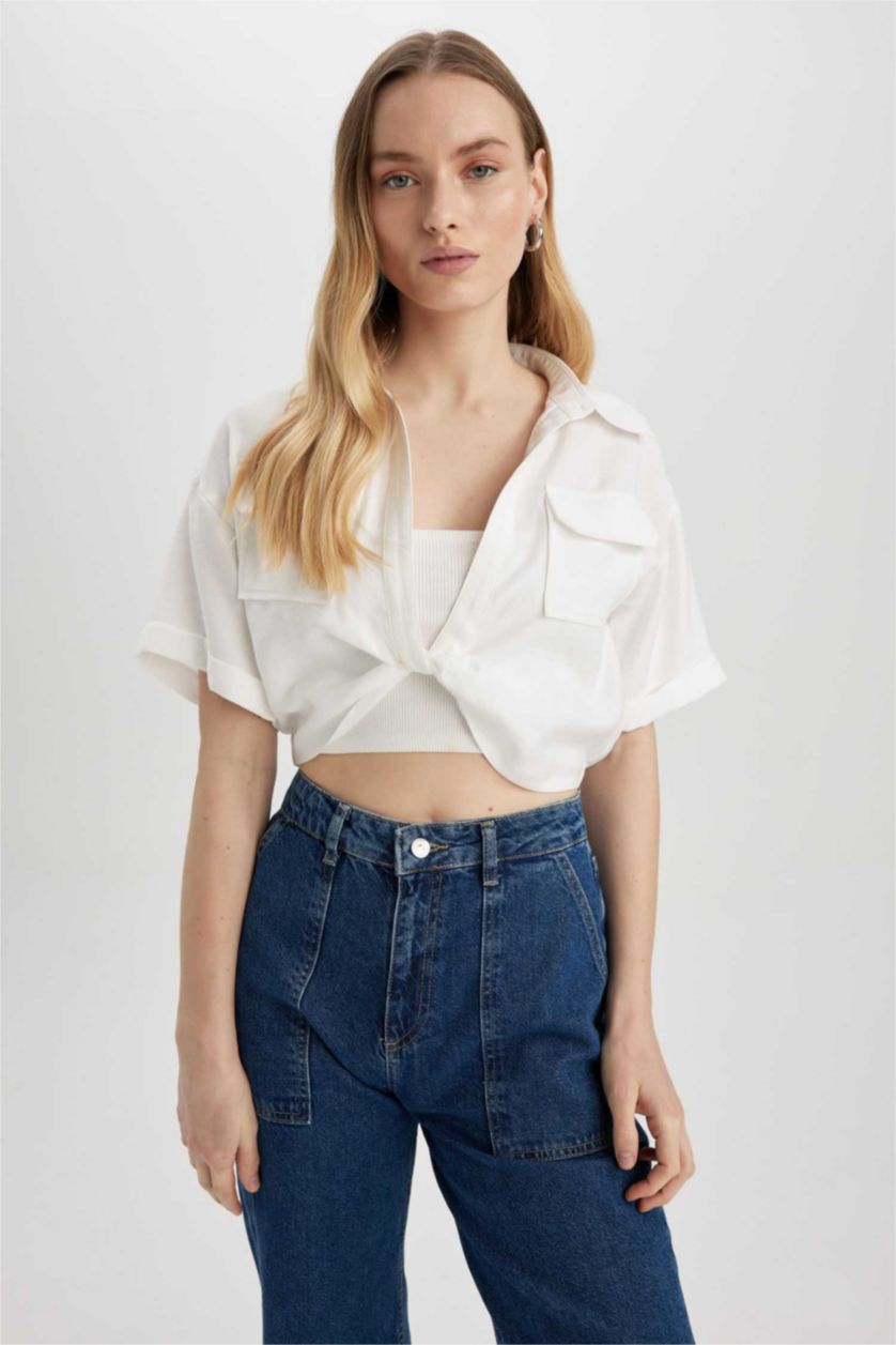 Женщины Белый Кроп топ с длинным рукавом