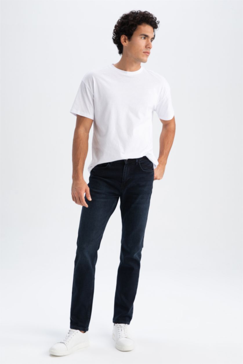 رجال أسود أزرق بنطلون جينز قصة عادي مريح