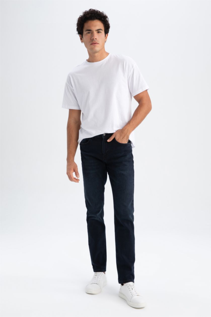 رجال أسود أزرق بنطلون جينز قصة عادي مريح