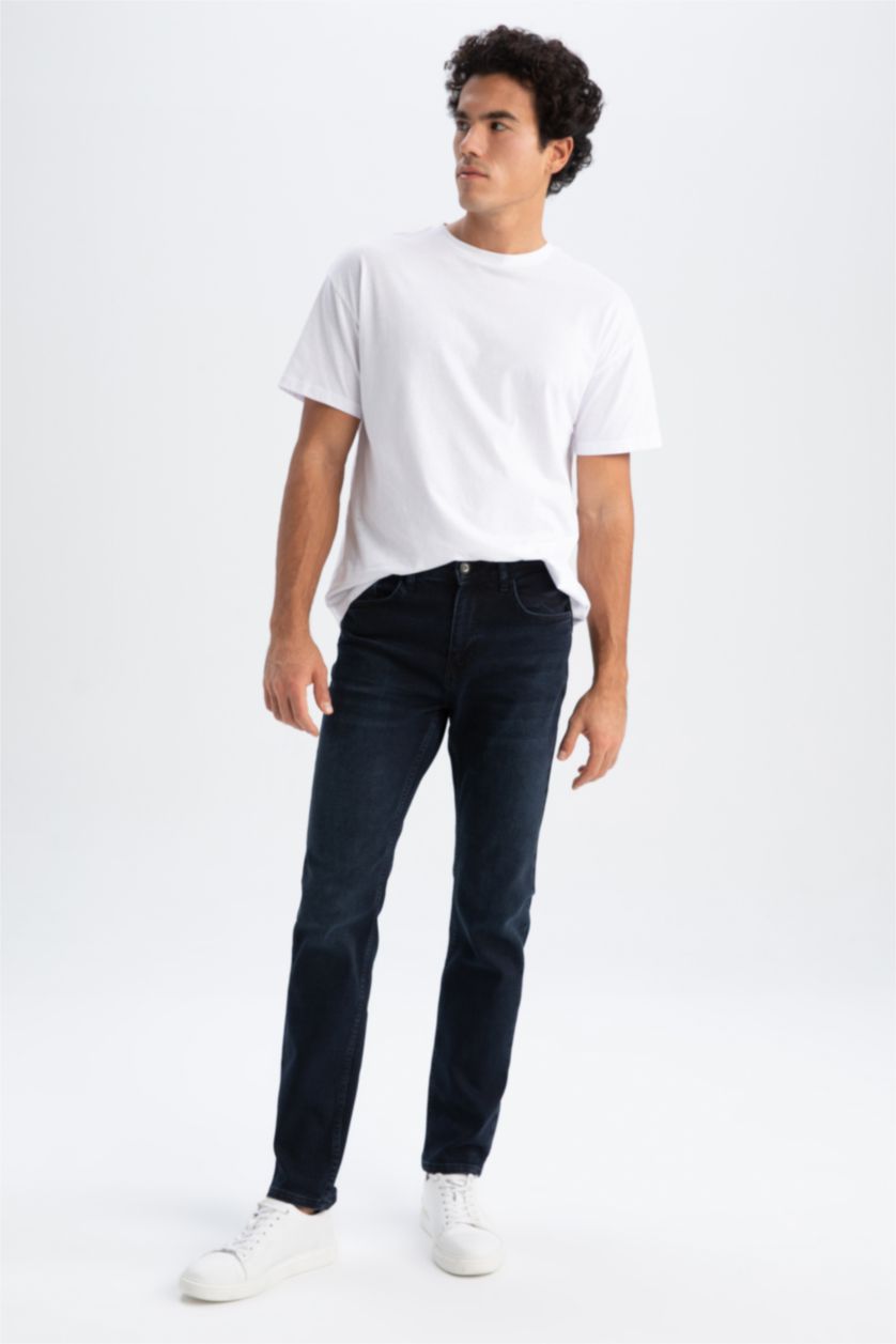 رجال أسود أزرق بنطلون جينز قصة عادي مريح