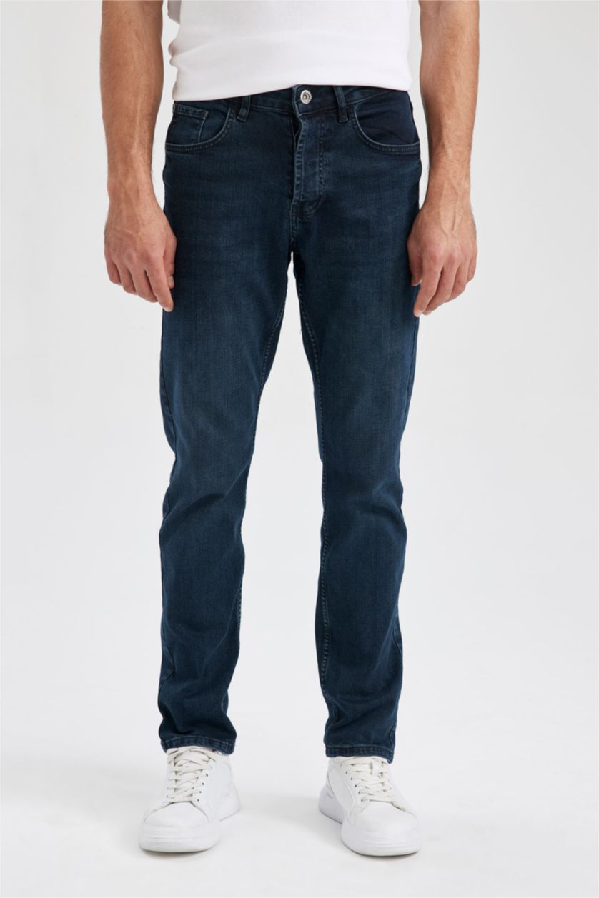 HOMME Vert Foncé Pantalon Jean Coupe Confort Régulière Ourlet régulier