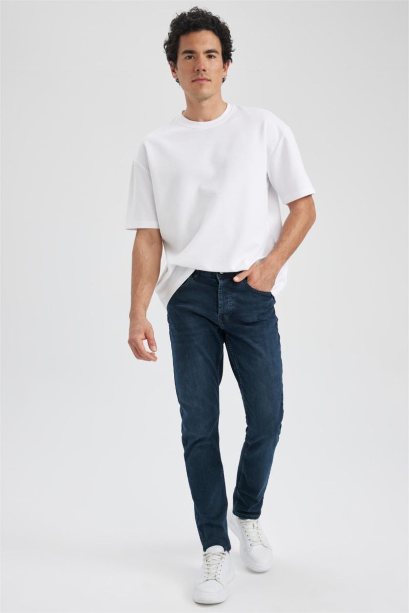 HOMME Vert Foncé Pantalon Jean Coupe Confort Régulière Ourlet régulier