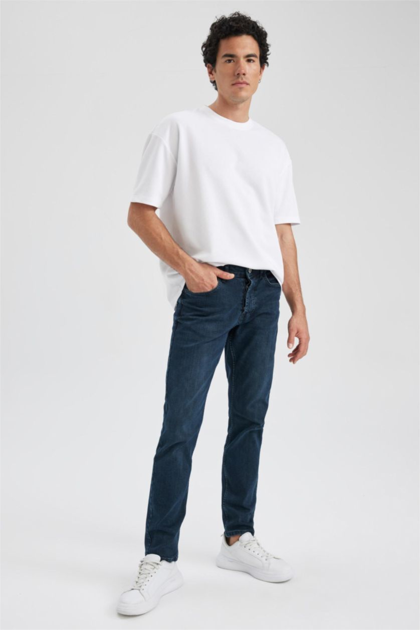 HOMME Vert Foncé Pantalon Jean Coupe Confort Régulière Ourlet régulier