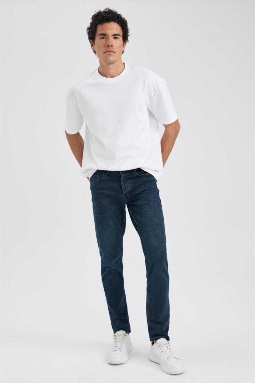 HOMME Vert Foncé Pantalon Jean Coupe Confort Régulière Ourlet régulier