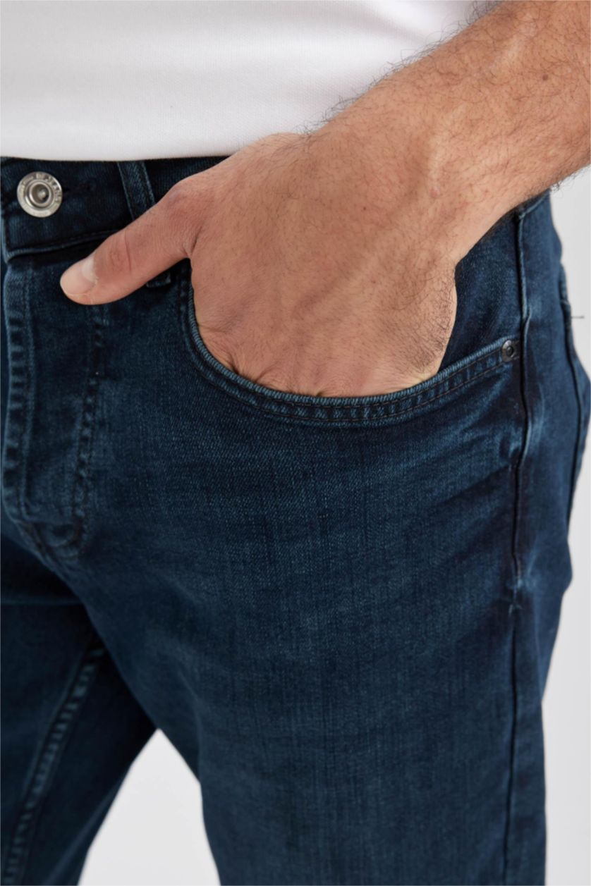 HOMME Vert Foncé Pantalon Jean Coupe Confort Régulière Ourlet régulier