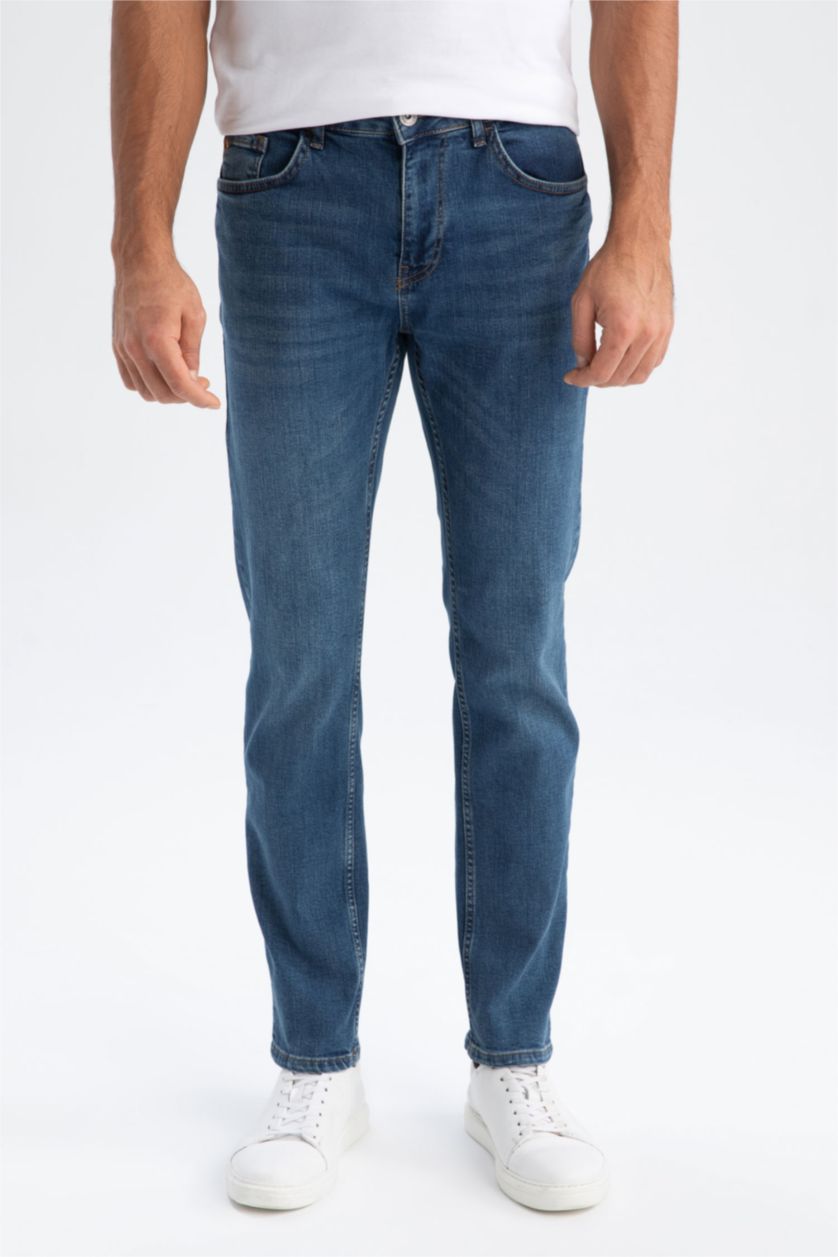 HOMME Bleu Pantalon Jean Coupe Confort Régulière Ourlet régulier