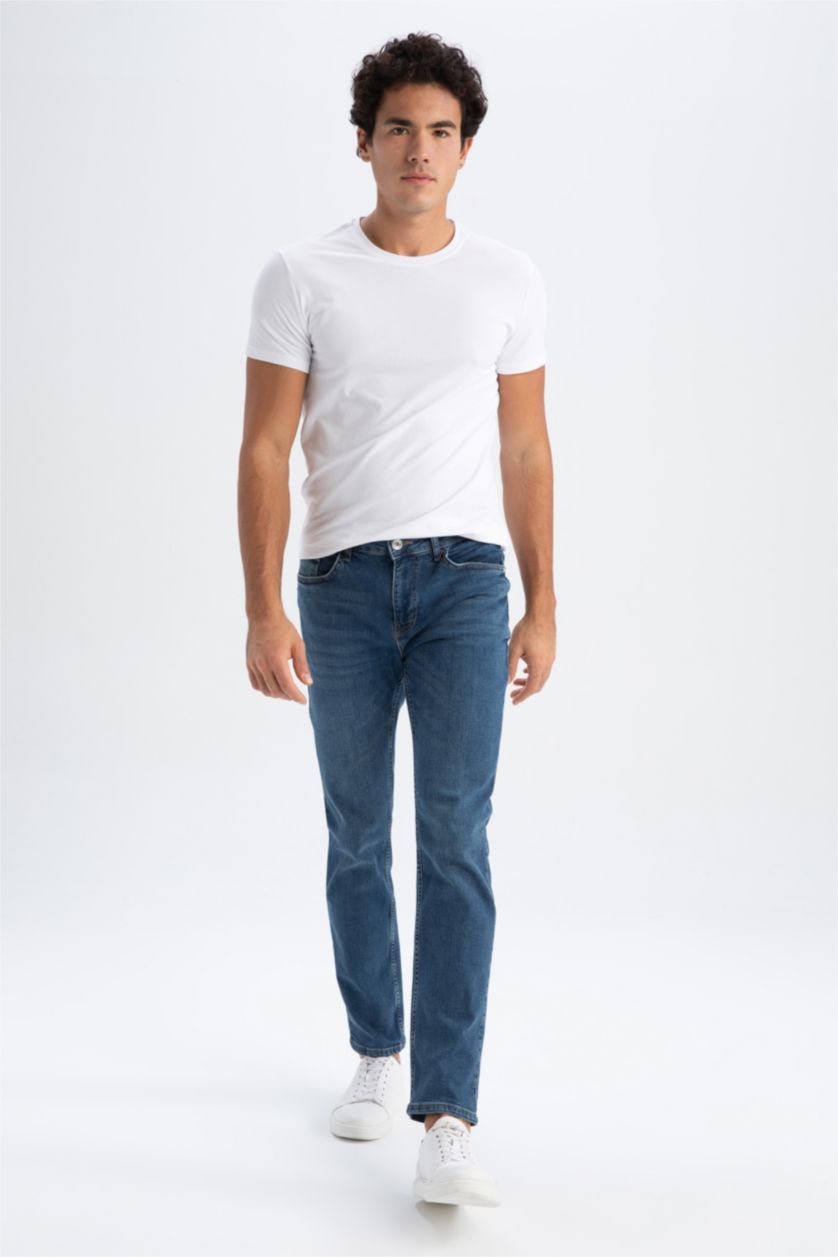 HOMME Bleu Pantalon Jean Coupe Confort Régulière Ourlet régulier