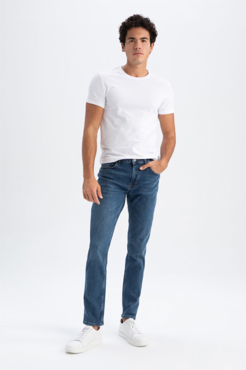 HOMME Bleu Pantalon Jean Coupe Confort Régulière Ourlet régulier