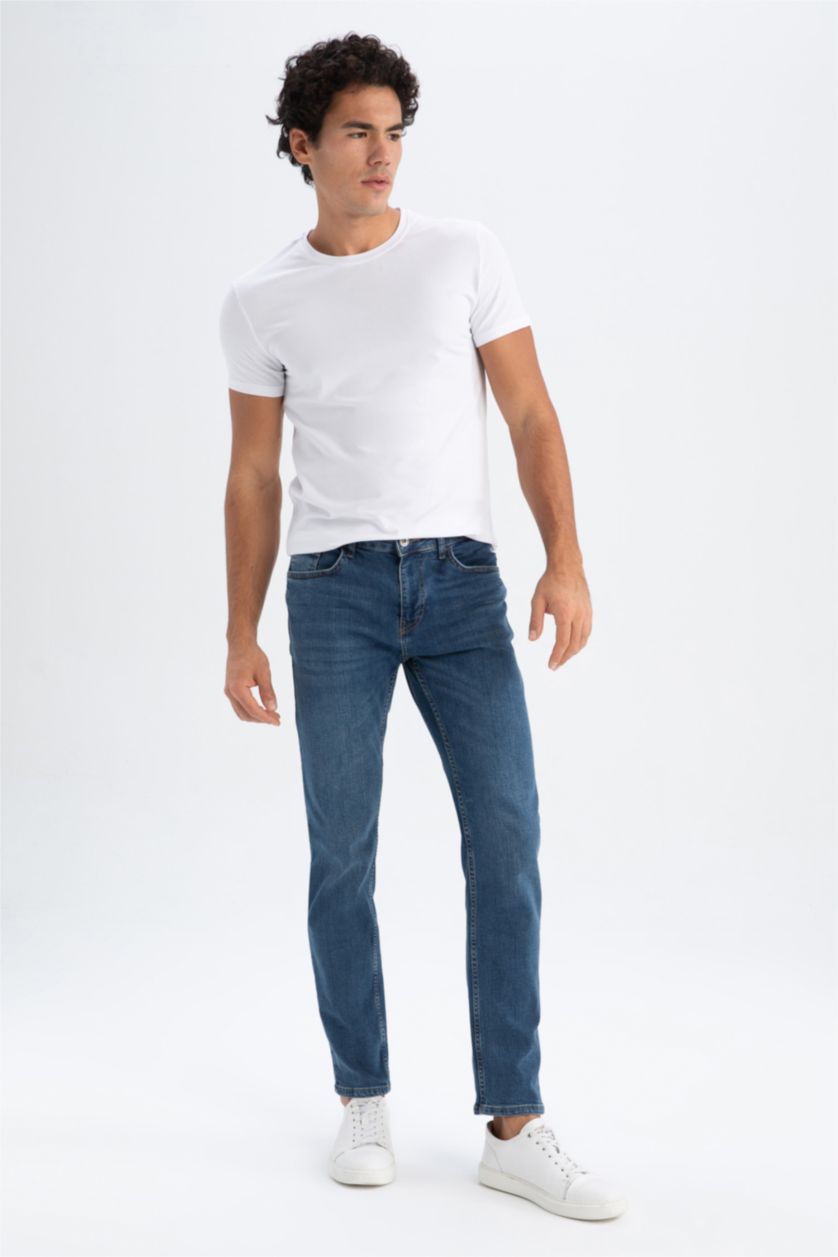 HOMME Bleu Pantalon Jean Coupe Confort Régulière Ourlet régulier