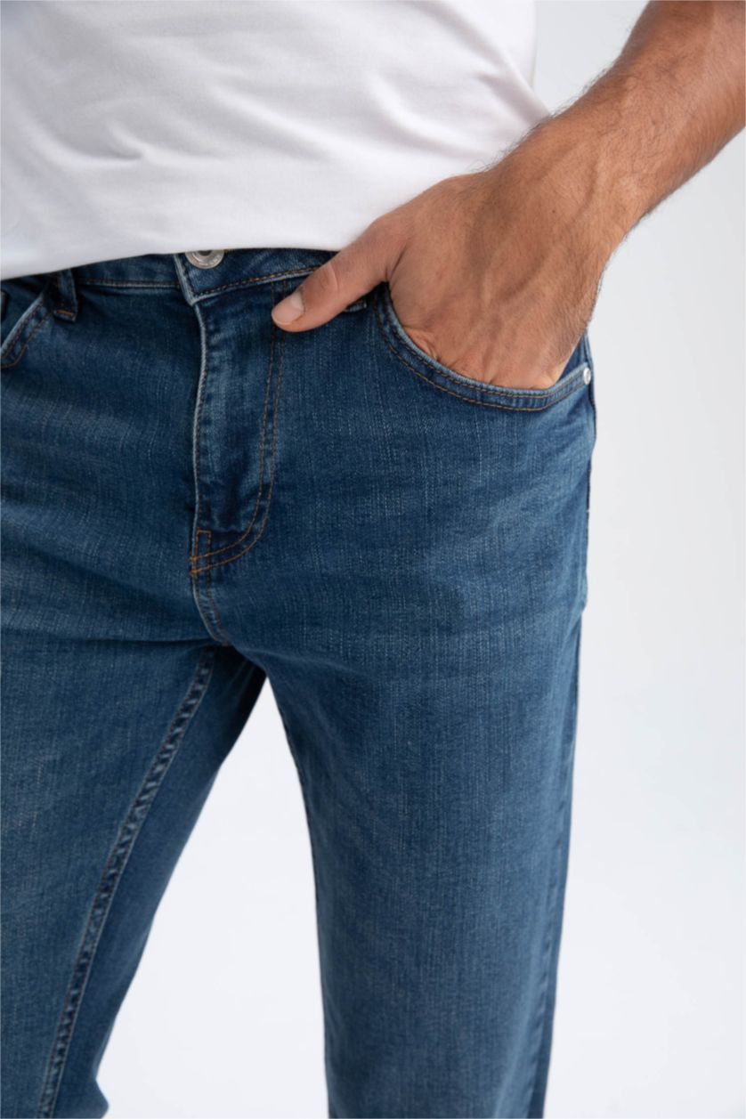 HOMME Bleu Pantalon Jean Coupe Confort Régulière Ourlet régulier