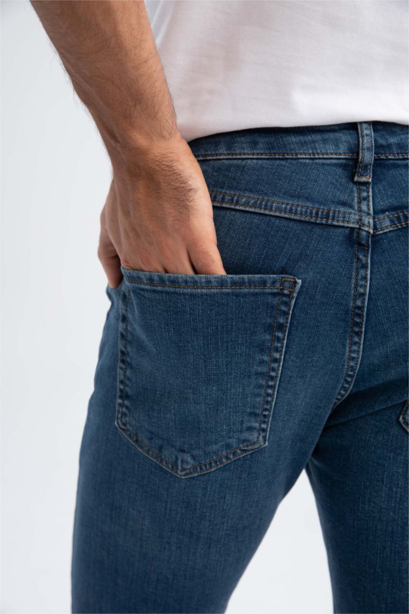 HOMME Bleu Pantalon Jean Coupe Confort Régulière Ourlet régulier