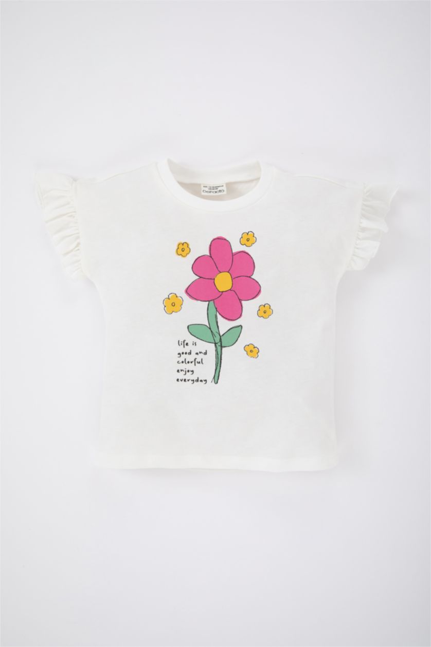 BABY GIRL White Baby Girl Regular Fit Crew Neck Floral Short Sleeve T-Shirt